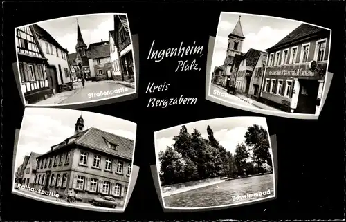 Ak Ingenheim Pfalz, Straßenpartie, Rathaus, Schwimmbad