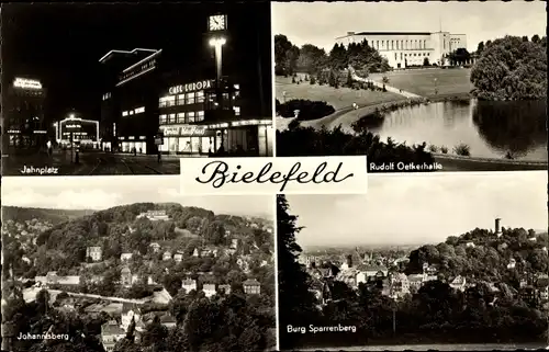 Ak Bielefeld in Nordrhein Westfalen, Jahnplatz, Rudolf Oetker Halle, Burg Sparrenberg, Johannisberg