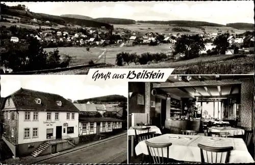 Ak Beilstein Greifenstein Hessen, Panorama, Gasthof und Metzgerei