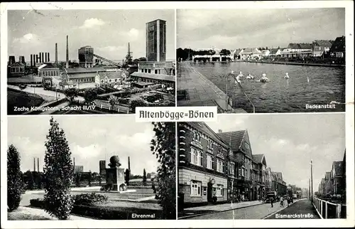 Ak Altenbögge Bönen Westfalen, Zeche Königsborn Schacht III/IV, Ehrenmal, Bad