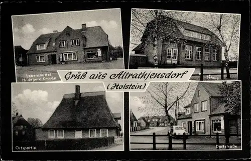 Ak Altratjensdorf Riepsdorf in Ostholstein, Geschäft H. Krause, Schule, Dorfstraße