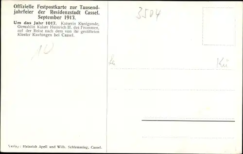 Künstler Ak Wagner, A., Kassel, Tausendjahrfeier 1913, Kaiserin Kunigunde um 1017