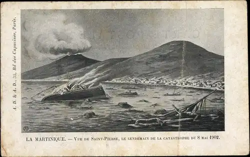 Künstler Ak Saint Pierre Martinique, Le Lendemain de la Catastrophe du Mai 1902