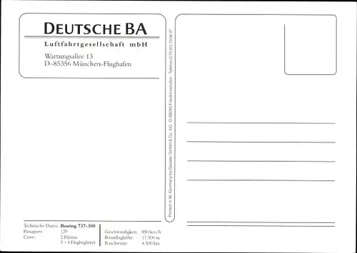 Ak Deutsche BA, Boeing 737 300, Passagierflugzeuge