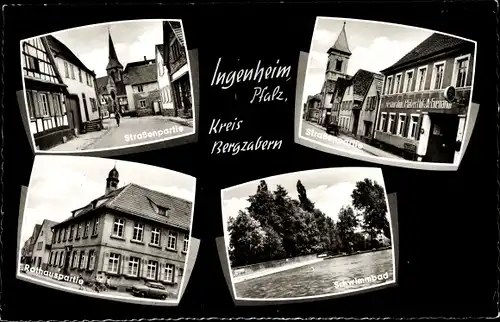 Ak Ingenheim Pfalz, Straße, Restauration zum Pfälzer Hof, Rathaus, Schwimmbad