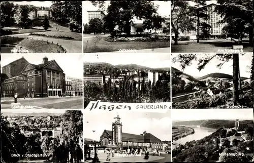 Ak Hagen in Westfalen, Stadttheater, Volkspark, Parkhaus