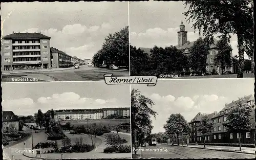 Ak Herne im Ruhrgebiet, Rathaus, Bebelstraße, Bochumerstraße