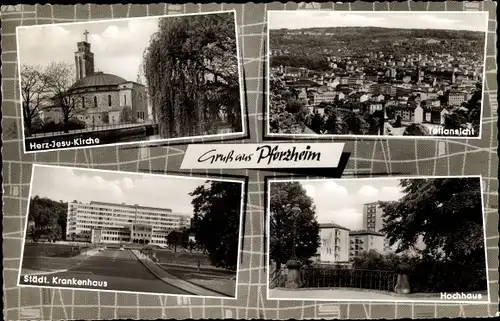 Ak Pforzheim im Schwarzwald,Krankenhaus, Kirche