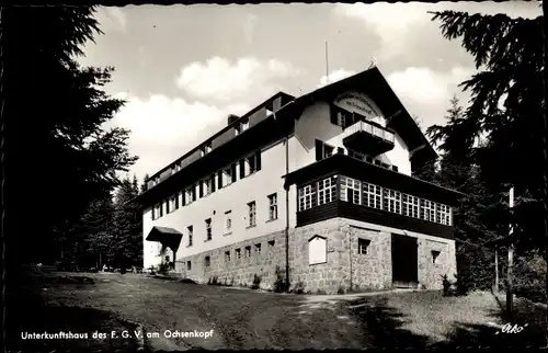 Ak Fichtelberg im Fichtelgebirge Oberfranken Bayern, Unterkunftshaus des F. G. V. am Ochsenkopf