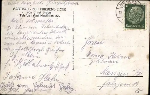 Ak Miehlen Taunus, Hauptstraße mit Mühlbach, Gasthaus zur Friedenseiche