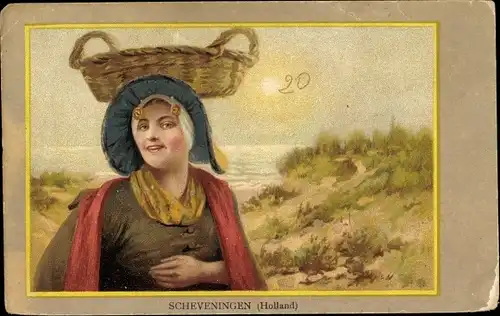 Litho Scheveningen Den Haag Südholland, Frau in Volkstracht