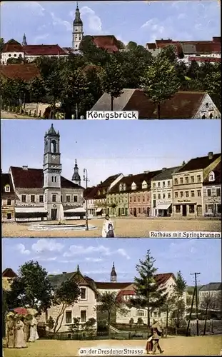 Ak Königsbrück in der Oberlausitz, Rathaus mit Springbrunnen, Dresdner Straße