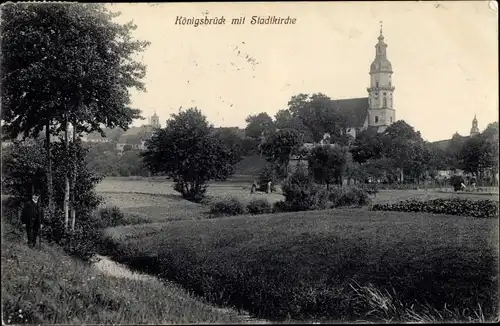 Ak Königsbrück in der Oberlausitz, Ortsansicht mit Stadtkirche