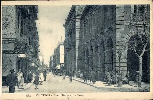 Ak Tunis Tunesien, Rue d'Italie et la Poste