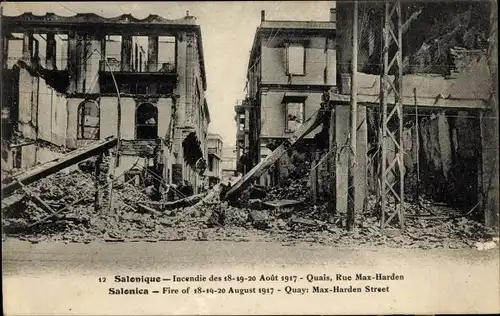 Ak Thessaloniki Griechenland, Incendie Aout 1917, Quais, Rue Max Harden