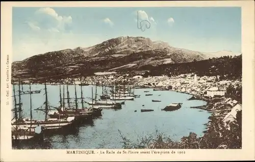 Ak Saint Pierre Martinique, La rade avant l'éruption de 1902, Hafenpartie