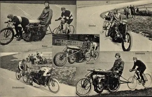 Ak Radrennfahrer, Ryser, Demke, Schipke, Dickentman, Salzmann, Schrittmacher, Steherrennen