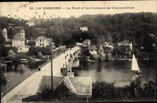 Ak La Varenne Maine et Loire, Le Pont et les Coteaus de Chennevieres