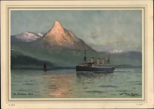 Künstler Ak Stöwer, Willy, Dampfer der HAPAG, Im Vartdals Fjord