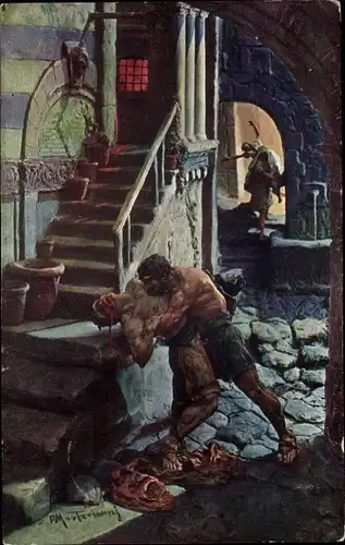 Künstler Ak Mastroianni, Domenico, Szene aus Quo Vadis, Ursus erschlägt Croton