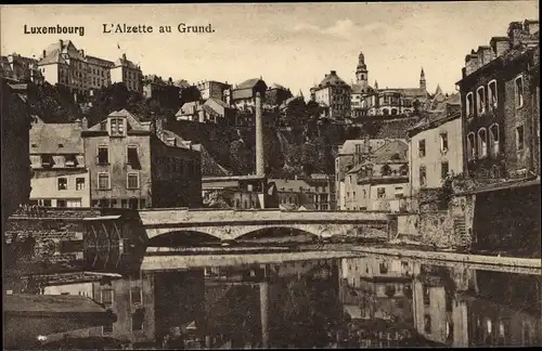 Ak Luxemburg, L'Alzette au Grund, Brücke, Häuser