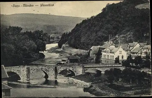 Ak Hann. Münden in Niedersachsen, Weserblick, Brücke, Ort