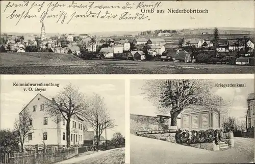 Ak Niederbobritzsch Bobritzsch Hilbersdorf Mittelsachsen; Kolonialwarenhandlung Beyer,Kriegerdenkmal