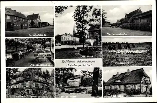 Ak Schneverdingen, Hotel Witte, Landhaus Höpen, Schäferhof, Quellenbad, Bahnhofstraße