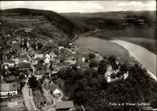 Ak Polle an der Weser in Niedersachsen, Fliegeraufnahme, Totalansicht