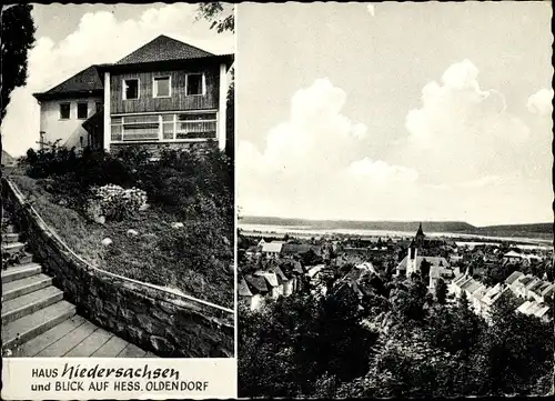 Ak Hessisch Oldendorf an der Weser, Haus Niedersachsen, Panorama vom Ort