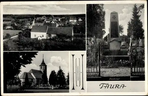 Ak Taura in Sachsen, Kriegerdenkmal, Kirche, Blick von der Kirche auf den Ort