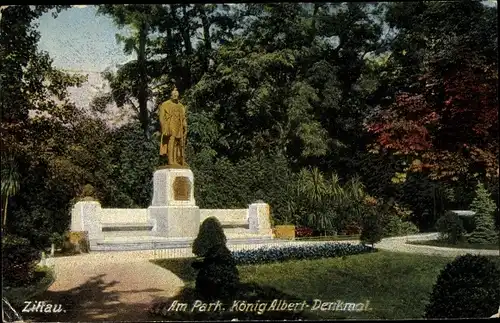 Ak Zittau in der Oberlausitz, Am Park, König Albert Denkmal