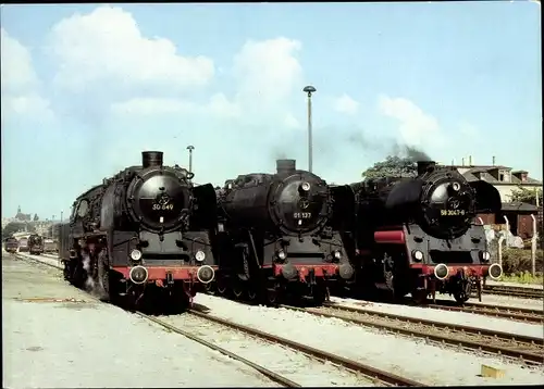 Ak Deutsche Eisenbahn, Fahrzeugausstellung Bf Radebeul Ost, Dampflokomotiven, 50 849, 01 137