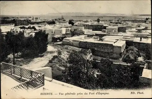 Ak Bizerte Tunesien, Vue générale prise du Fort d'Espagne