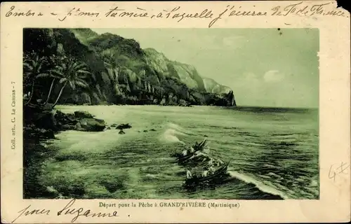 Ak Grand'Rivière Martinique, Départ pour la Peche, Fischerboote