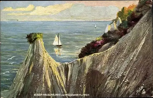 Künstler Ak Sassnitz auf der Insel Rügen, Haubenklinke m. Wissower Klinken