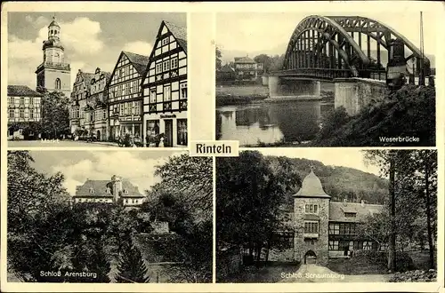 Ak Rinteln an der Weser, Markt, Weserbrücke, Schloss Arensburg, Schloss Schaumburg