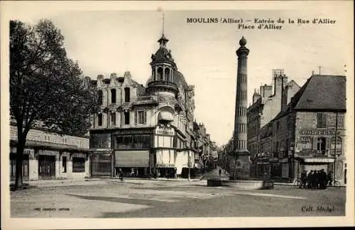 Ak Moulins Allier, Entrée de la Rue d'Allier, Place d'Allier