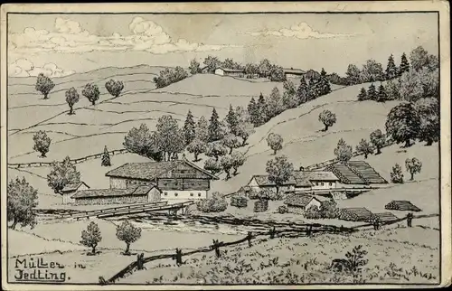 Künstler Ak Jedling Irschenberg Bayern, Müller, Ortschaft