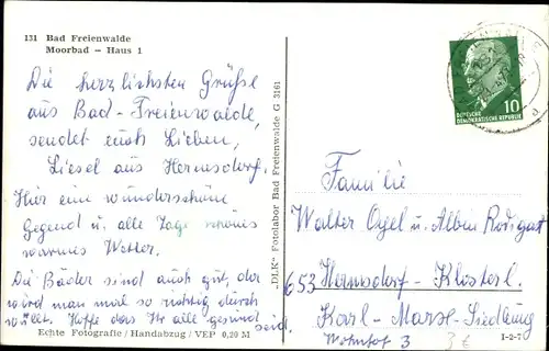 Ak Bad Freienwalde an der Oder, Moorbad, Haus 1