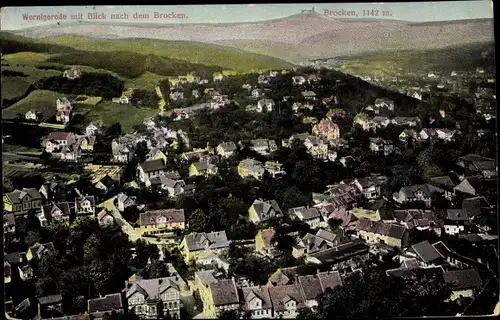 Ak Wernigerode am Harz, Panorama vom Ort m. Brocken