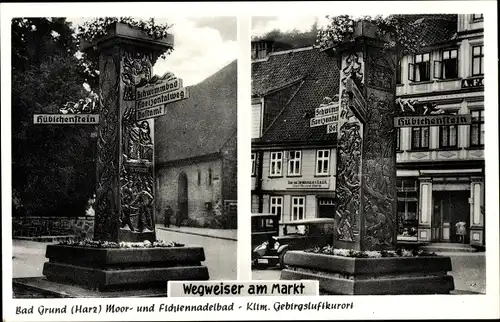 Ak Bad Grund im Harz, Wegweiser am Markt