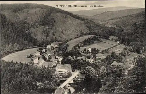 Ak Treseburg Thale im Harz, Panorama m. Brocken