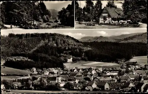 Ak Langelsheim am Harz, Im Tannengrund Wladgaststätte, Panorama vom Ort