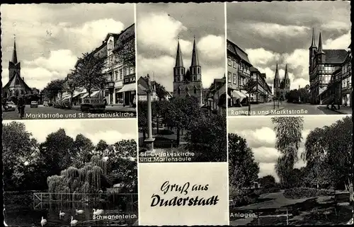 Ak Duderstadt Eichsfeld Niedersachsen, Marktstraße u. St. Servatiuskirche, St. Cyriakuskirche