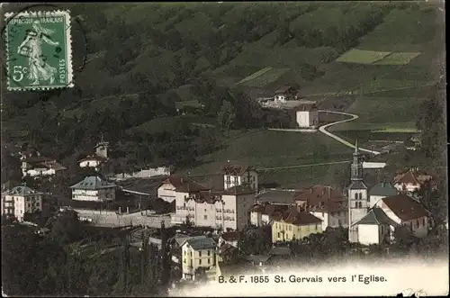 Ak Saint Gervais les Bains Haute Savoie, Vue générale vers l'Église