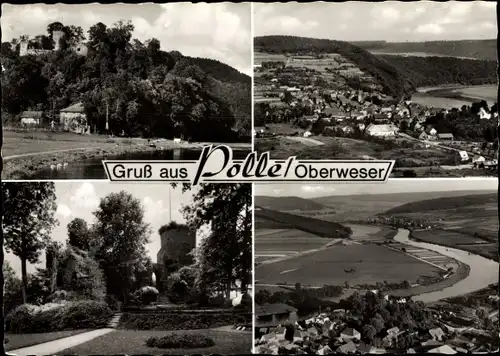 Ak Polle an der Weser in Niedersachsen, Blick auf Ortschaft und Umgebung