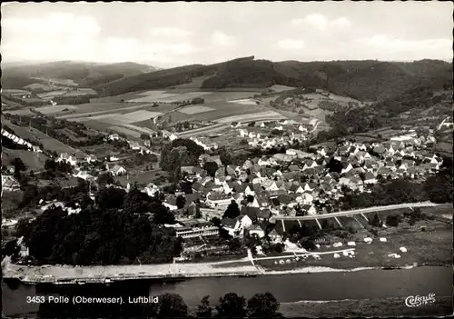 Ak Polle an der Weser in Niedersachsen, Fliegeraufnahme, Totalansicht