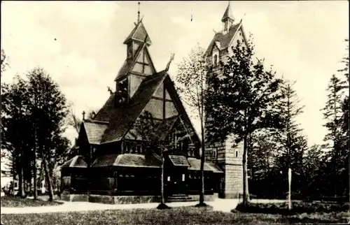 Ak Bierutowice Brückenberg b. Krummhübel Riesengebirge Schlesien, Kirche Wang