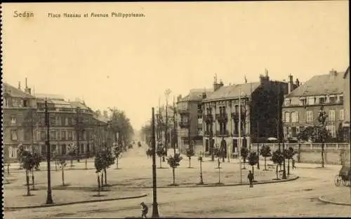 Ak Sedan Ardennes, Place Nassau et Avenue Philippoteaux